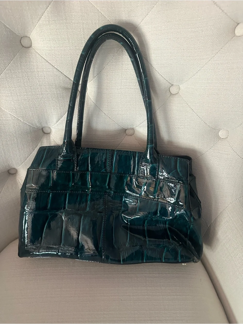 kate spade patent croc-embossed teal shoulder bag